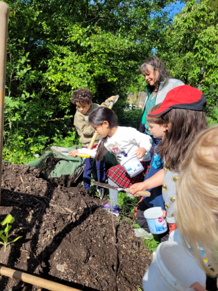 Farbzauberworkshop im Stiftsgarten mit Kindergartenkindern. Copyright: MariAnne Widmer, OGG Bern